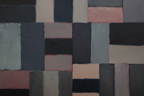 Rechtecke in dunklen Schwarz-, Blau-, Grau- und Rosatönen, die in Quadraten angeordnet sind.